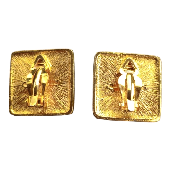 Liz Claiborne Vintage Clip on Earrings Square Blue Gold Signed - Picture 3 of 5